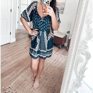 New slouchy boho dreams peasant breezy mini shirt dress sz L